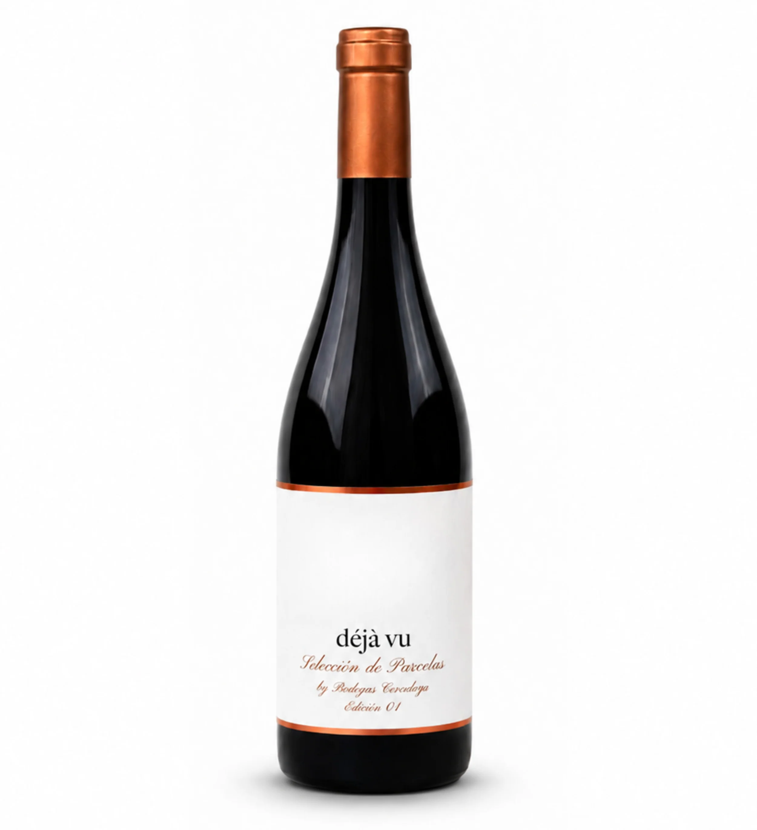 Botella de vino Déjà Vu con la etiqueta lista para llevar tu fotografía
